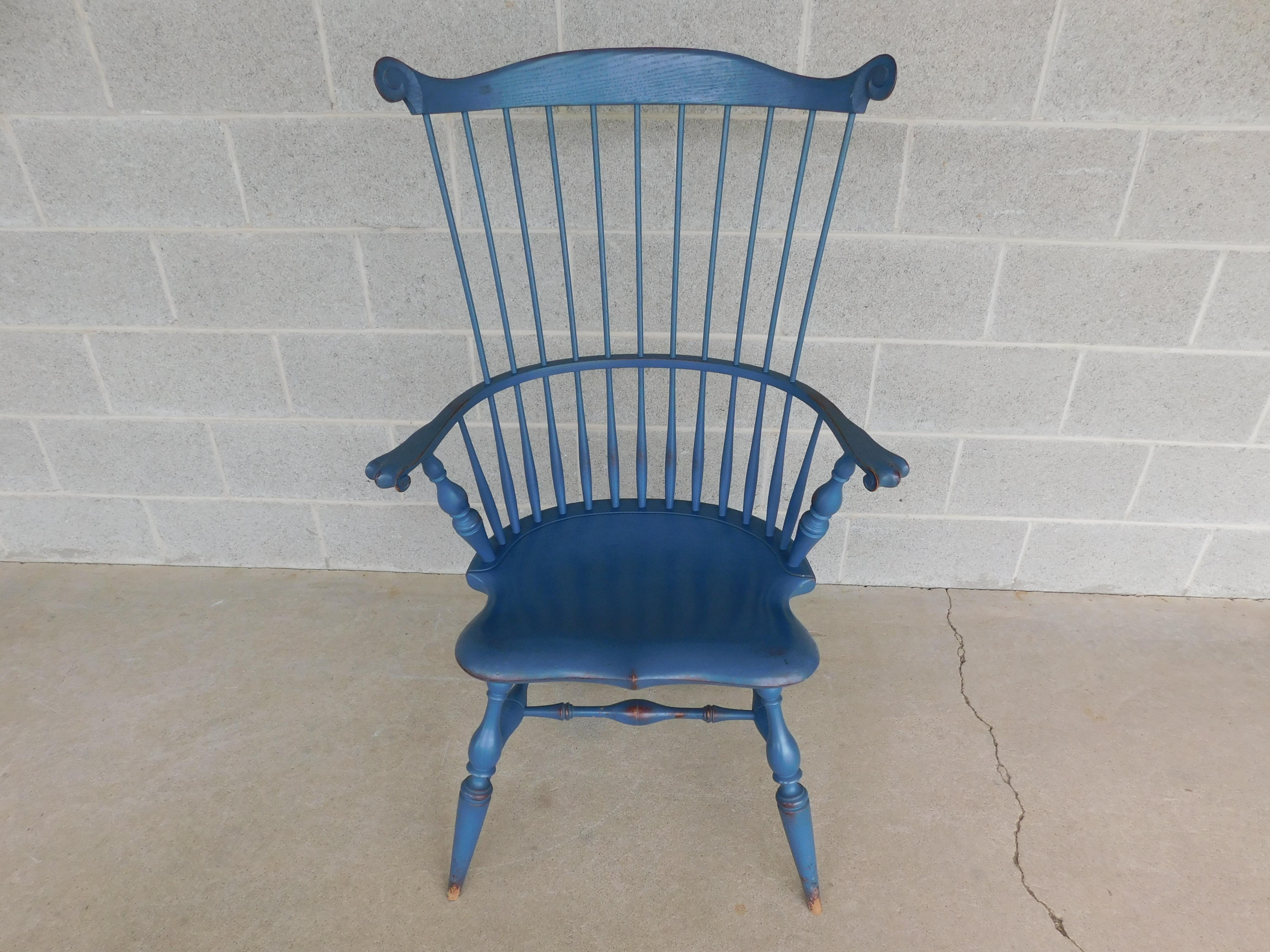 Late 20th Century Vintage Signed Antiqued Distressed Robins Egg Blue Windsor Chairs, Set of 8