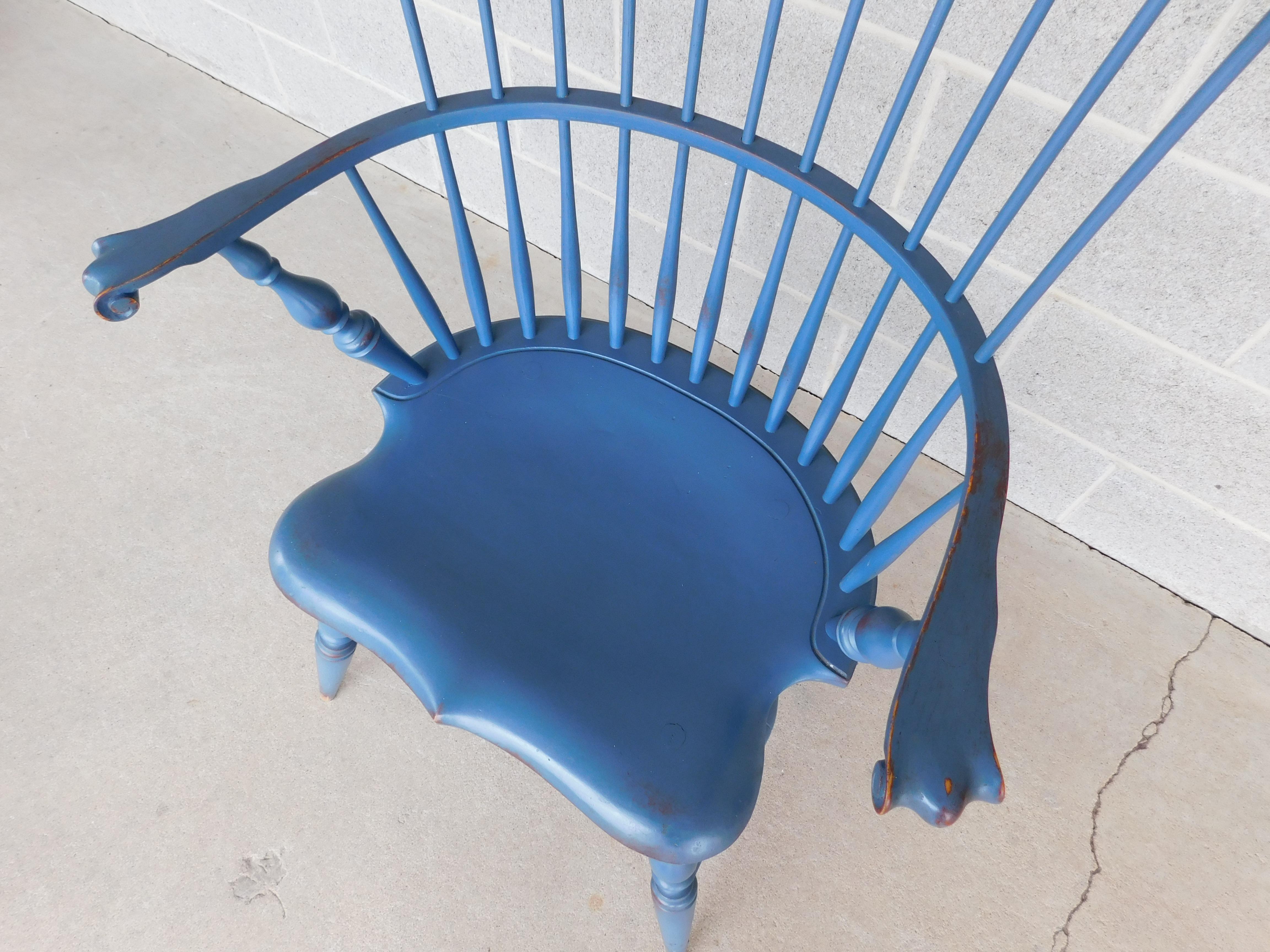 Vintage Signed Antiqued Distressed Robins Egg Blue Windsor Chairs, Set of 8 1