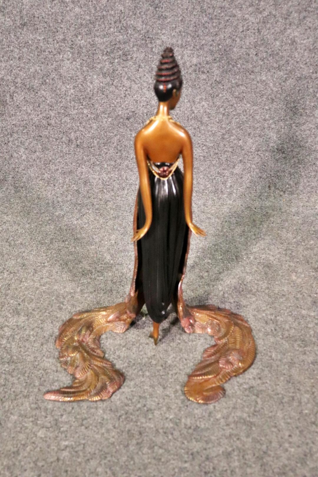 Cast Vintage Signed Art Deco Erte Bronze Sculpture Titled Feather Gown For Sale