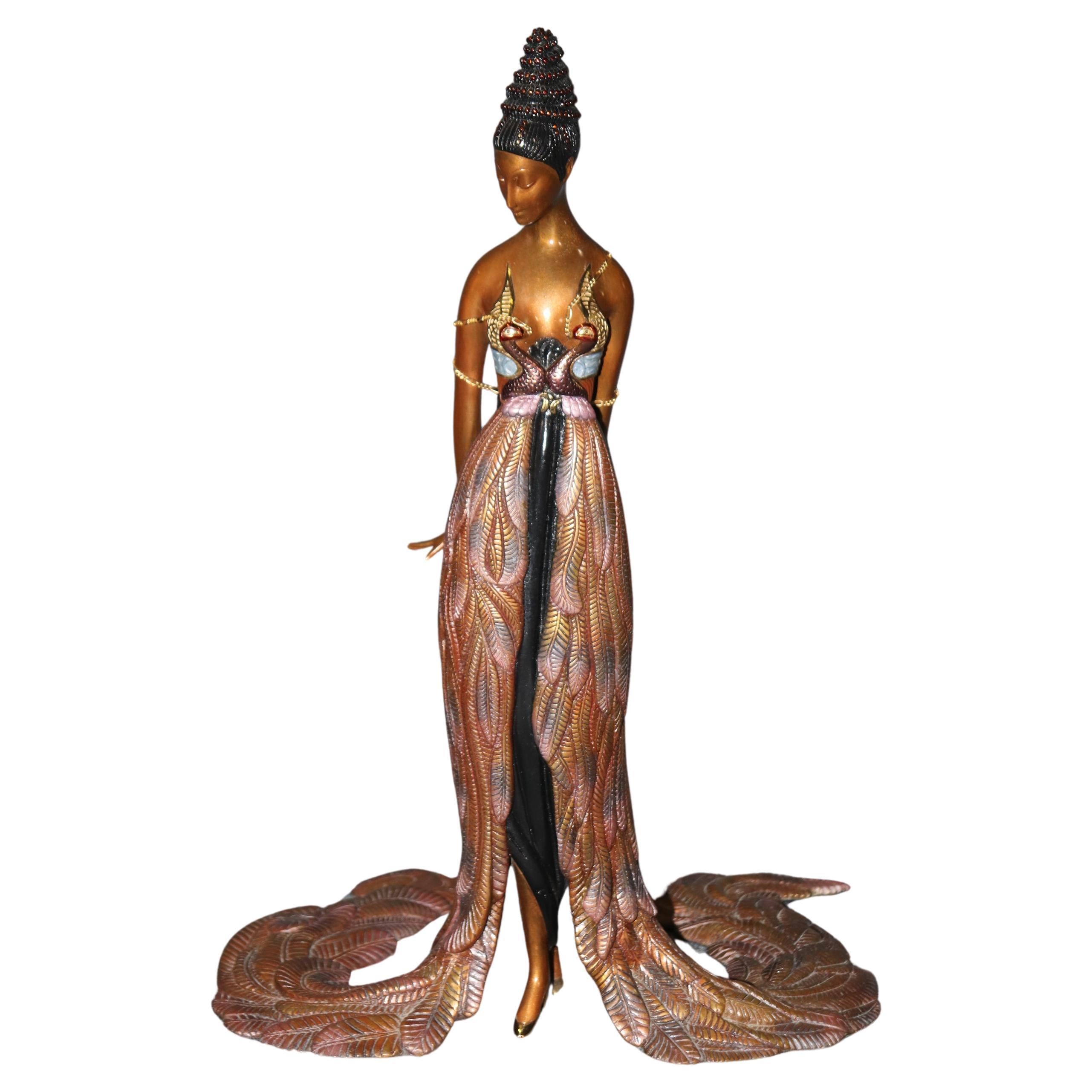 Vintage Signed Art Deco Erte Bronze Sculpture Titled Feather Gown For Sale