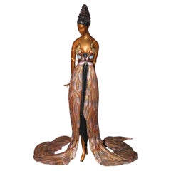 Vintage Signed Art Deco Erte Bronze Sculpture Titled Feather Gown