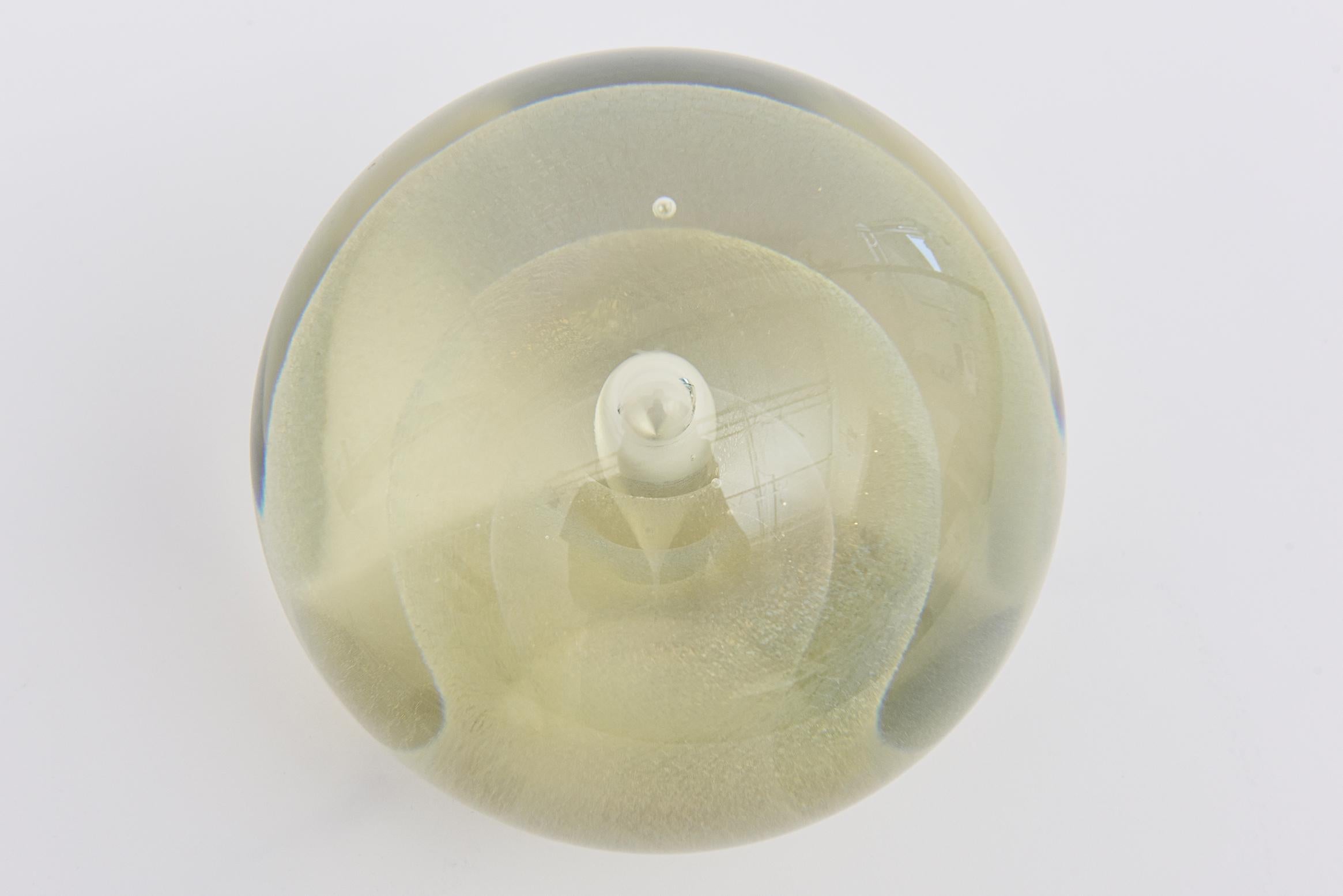American Vintage Signed Art Glass Sphere Iridescent Submerged Round Ball Sculpture For Sale