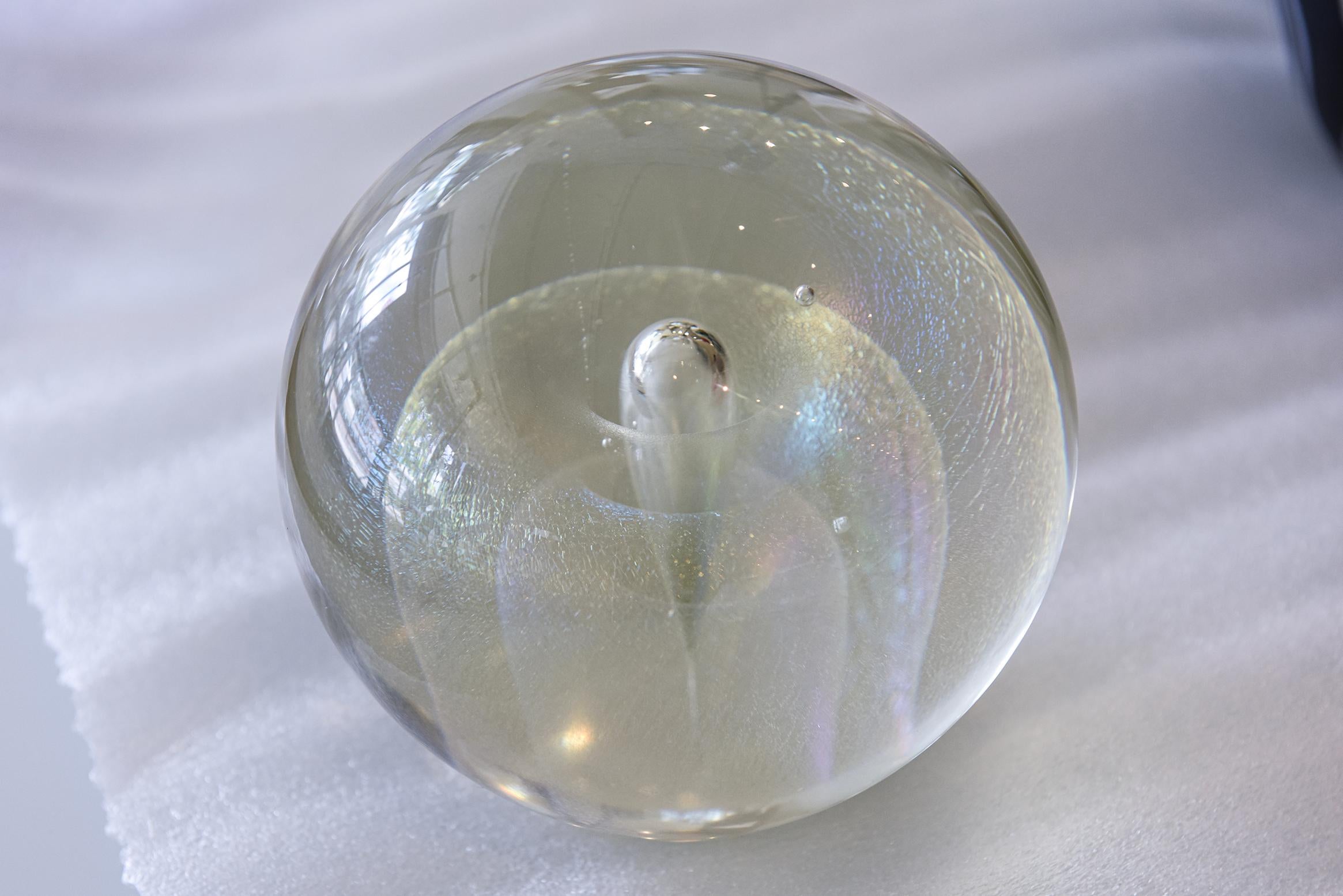 Blown Glass Vintage Signed Art Glass Sphere Iridescent Submerged Round Ball Sculpture For Sale