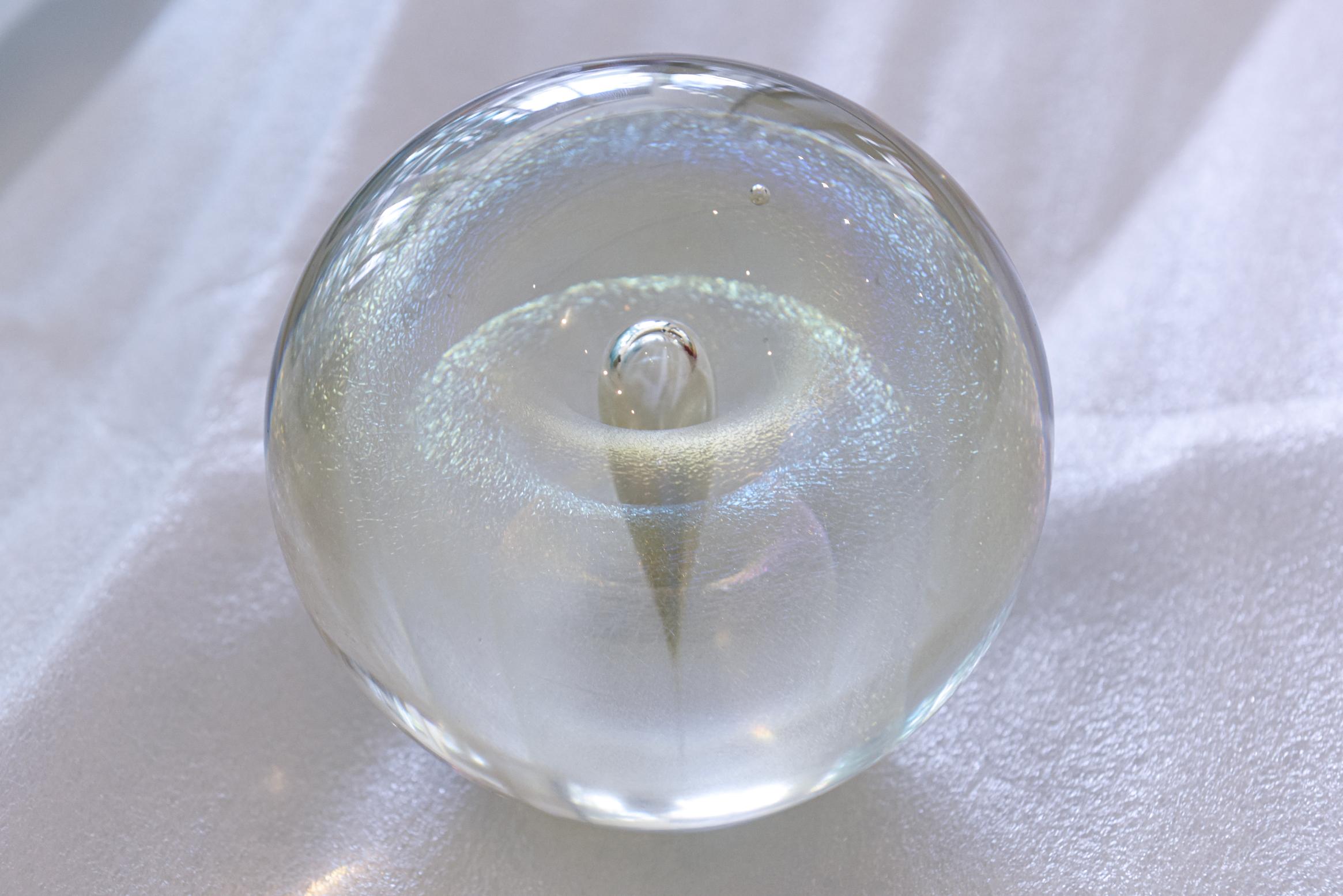 Vintage Signed Art Glass Sphere Iridescent Submerged Round Ball Sculpture For Sale 1
