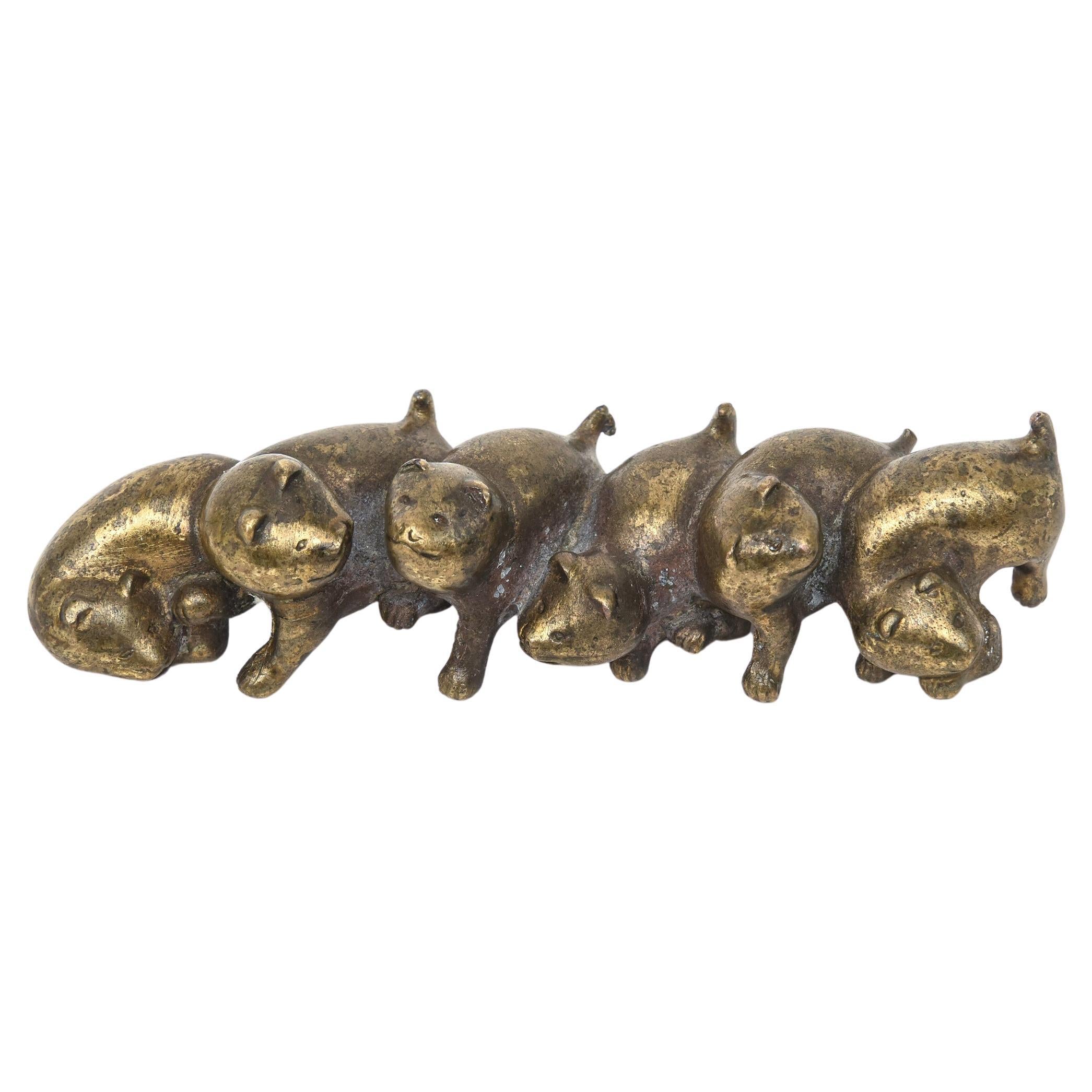 Vintage Signed Arthur Court Bronze Dog Puppies Paperweight Desk Accessory For Sale