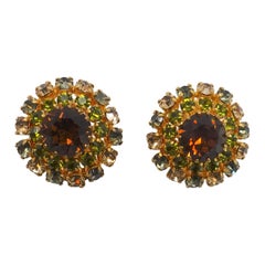 Vintage Signed Austria Topaz, Green, Blue Crystal Earrings Vintage Signed Austria Topaz, Green, Blue Crystal Earrings