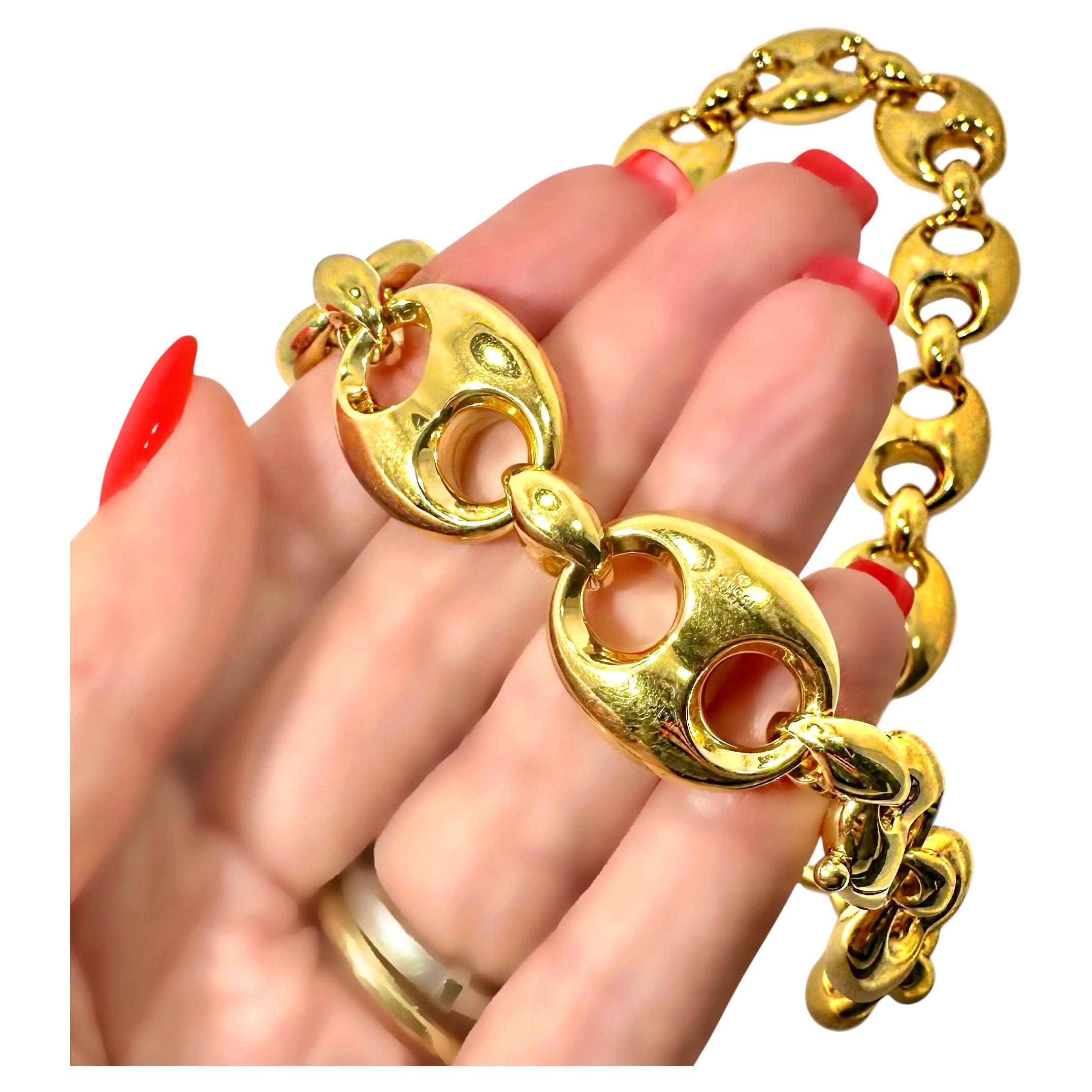 Vintage By firmato Autentico A Link Gucci Collana lunga 18 pollici in oro giallo 18 carati in vendita 2