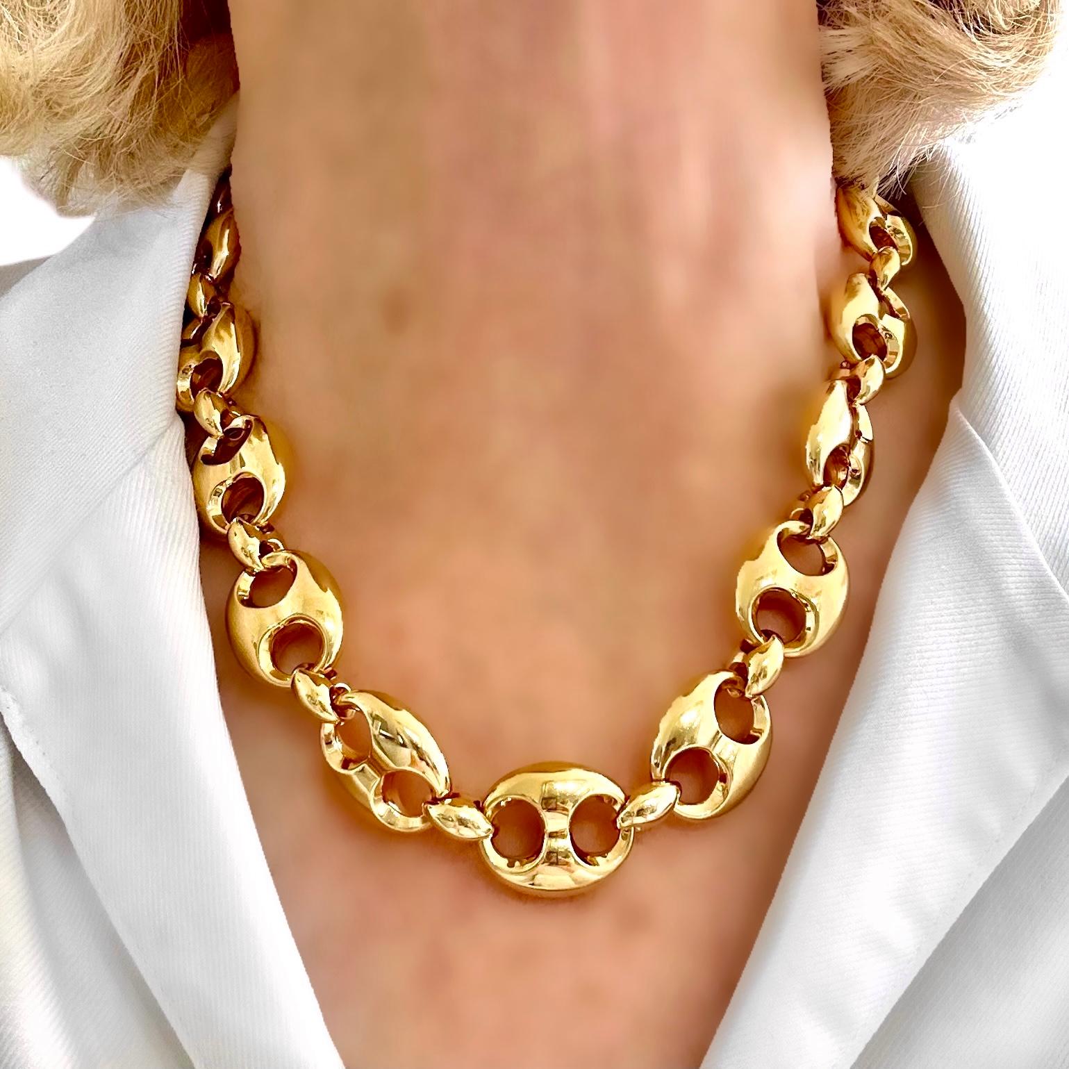 Vintage By firmato Autentico A Link Gucci Collana lunga 18 pollici in oro giallo 18 carati in vendita 3