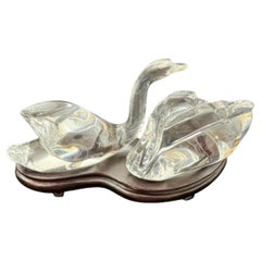 Vintage Signed Baccarat Crystal Swan Figurines ~ France (Pair)