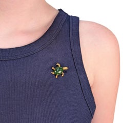 Vintage Signed Ballou & Co 14K Yellow Gold & Jade Cabochon Figural Turtle Brooch