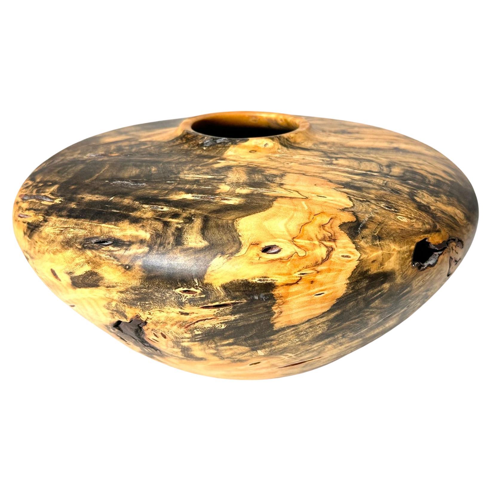 Vintage Signed Birdseye Maple Burl Turned Wood Vessel by Mike Mahoney 1990s