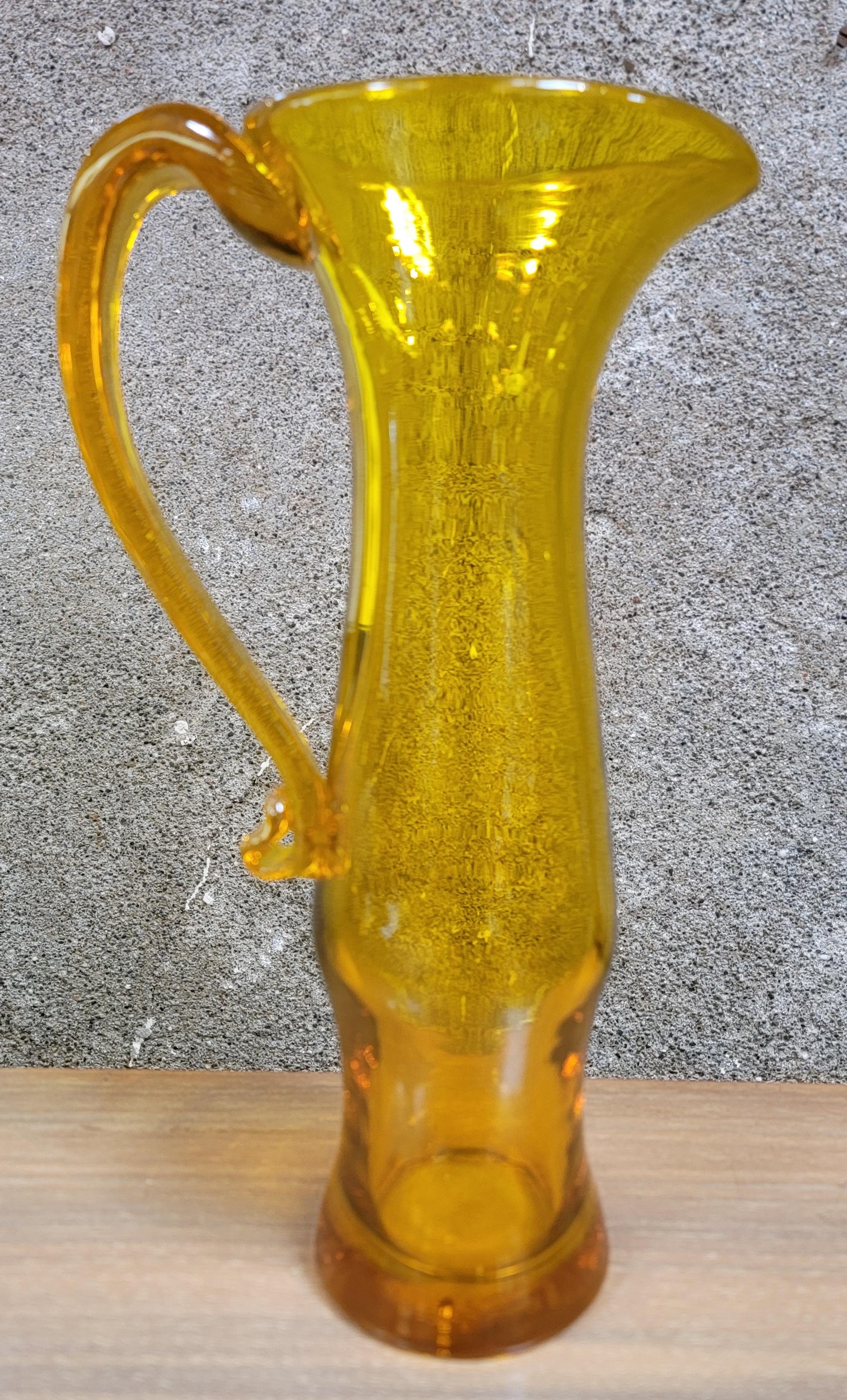 Glass Vintage Signed Blenko Pitcher Yellow For Sale