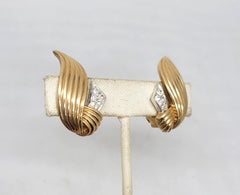 Vintage Signed Boucher Goldtone Pavé Clear Rhinestone Clip Earrings