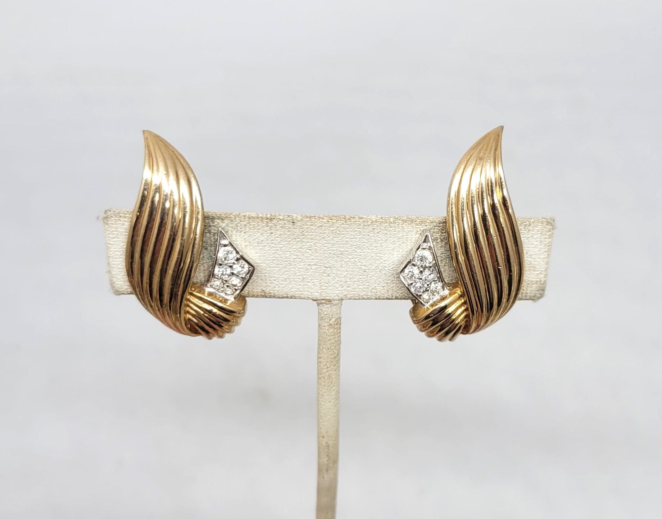Women's Vintage Signed Boucher Goldtone Pavé Clear Rhinestone Clip Earrings For Sale