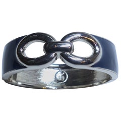 Vintage Signed BR Blue Enamel Clamper Bracelet