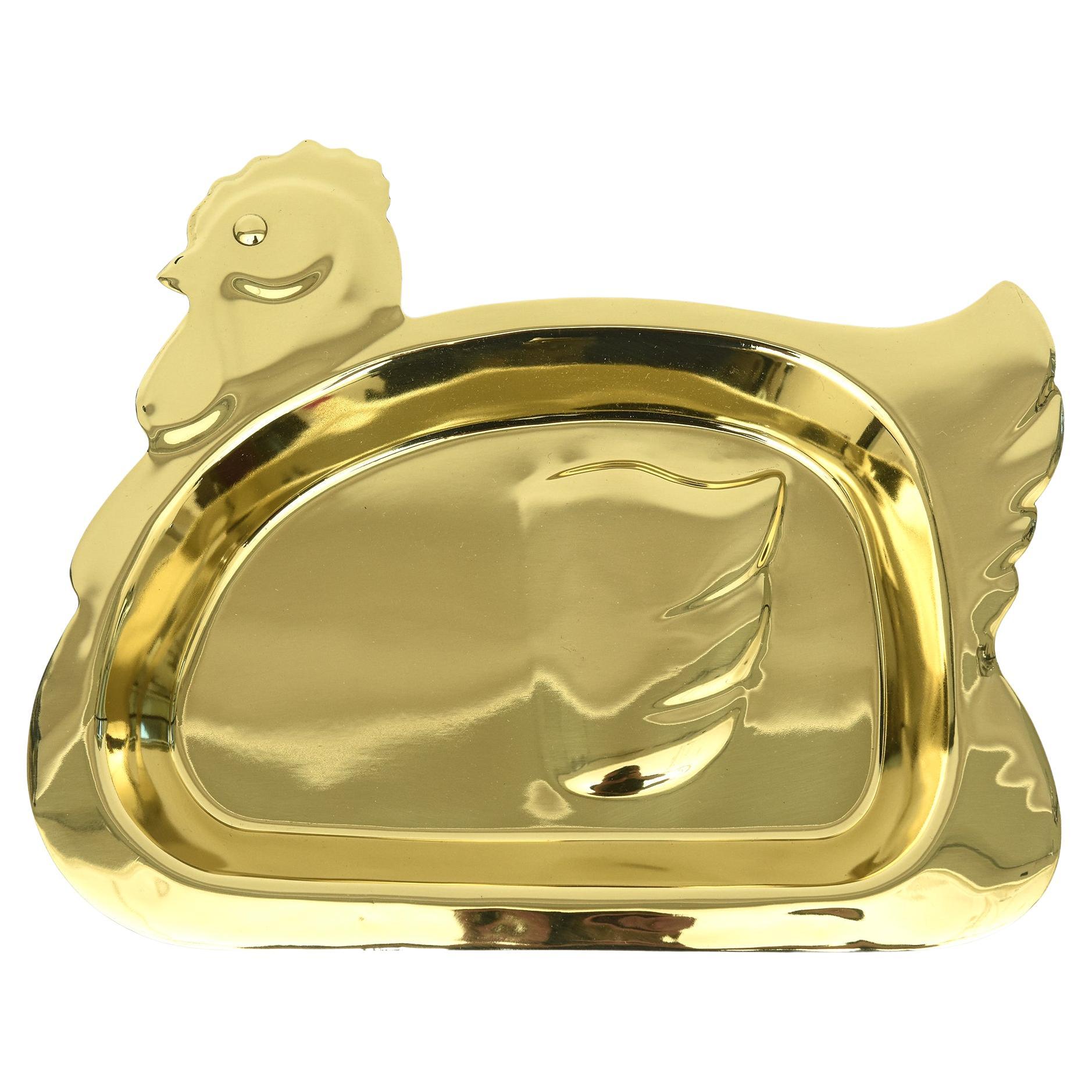 Vintage Signed Brass Rooster Tray Barware For Sale