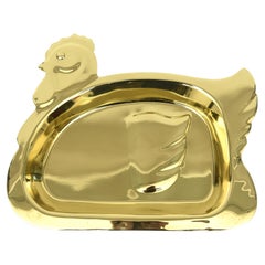 Vintage Signed Brass Rooster Tray Barware