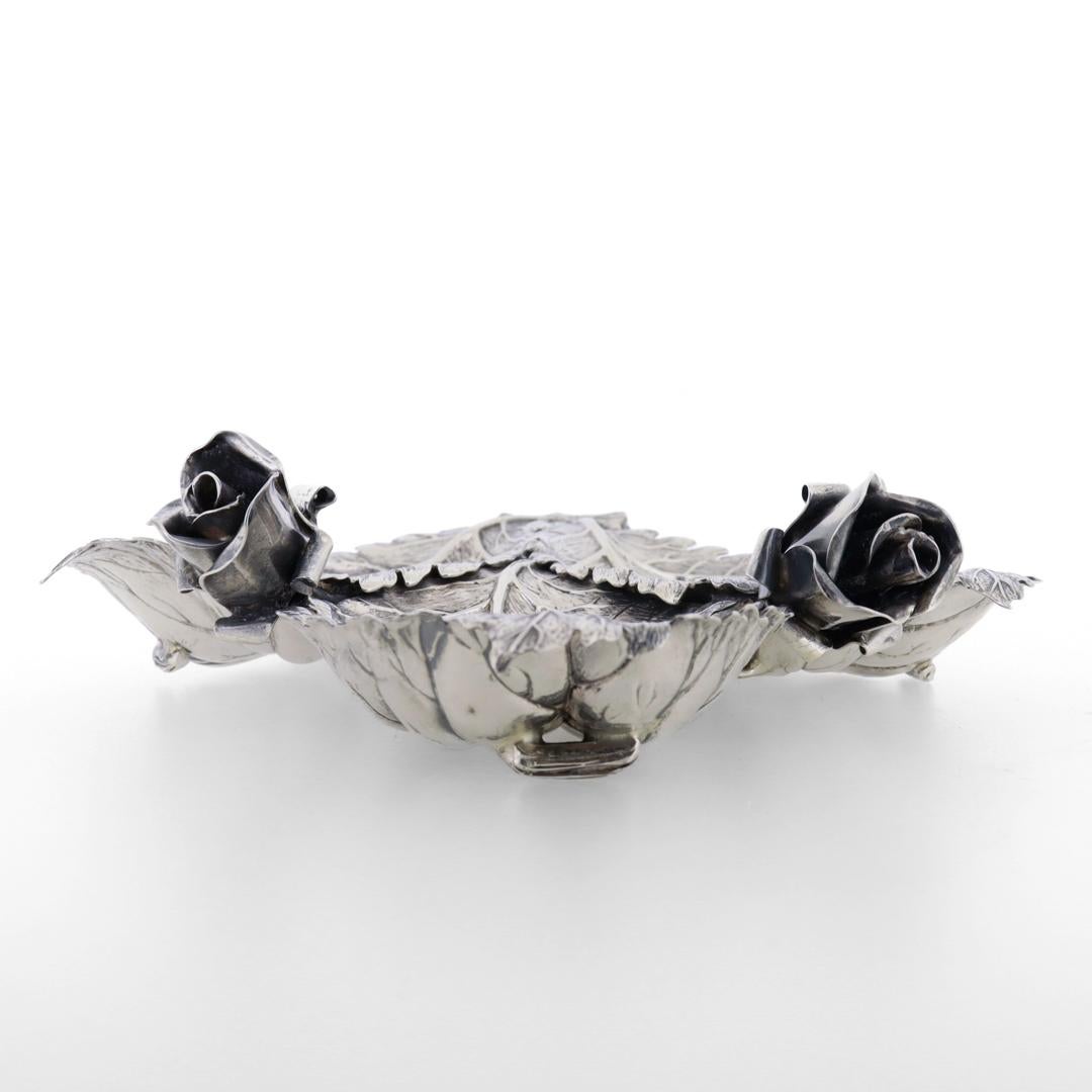 Vintage Signed Buccellati Sterling Silver Roses & Leaves Centerpiece Bowl For Sale 5