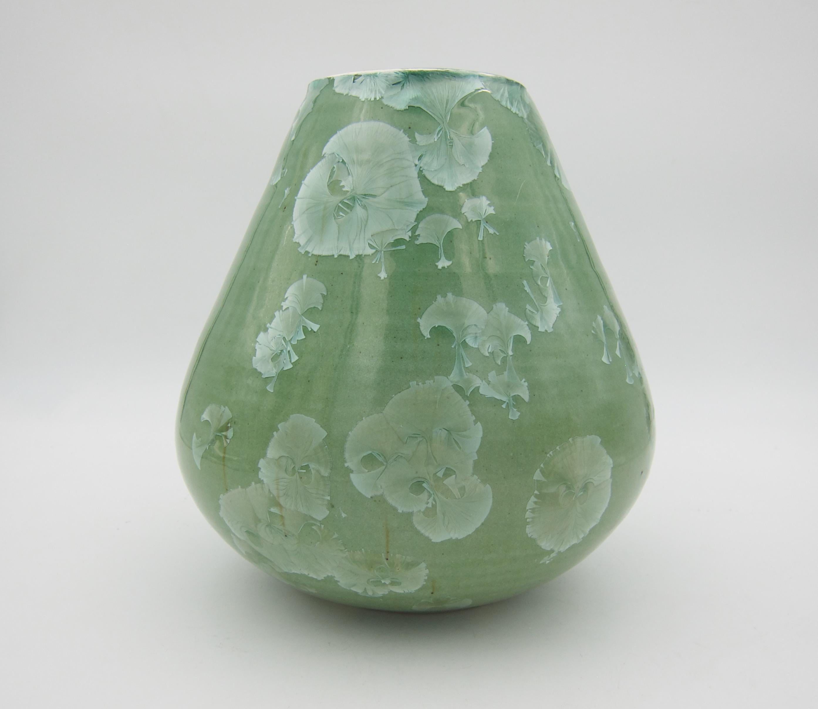 Vintage Signed Buckingham Green Crystalline Art Pottery Vase 1987 4