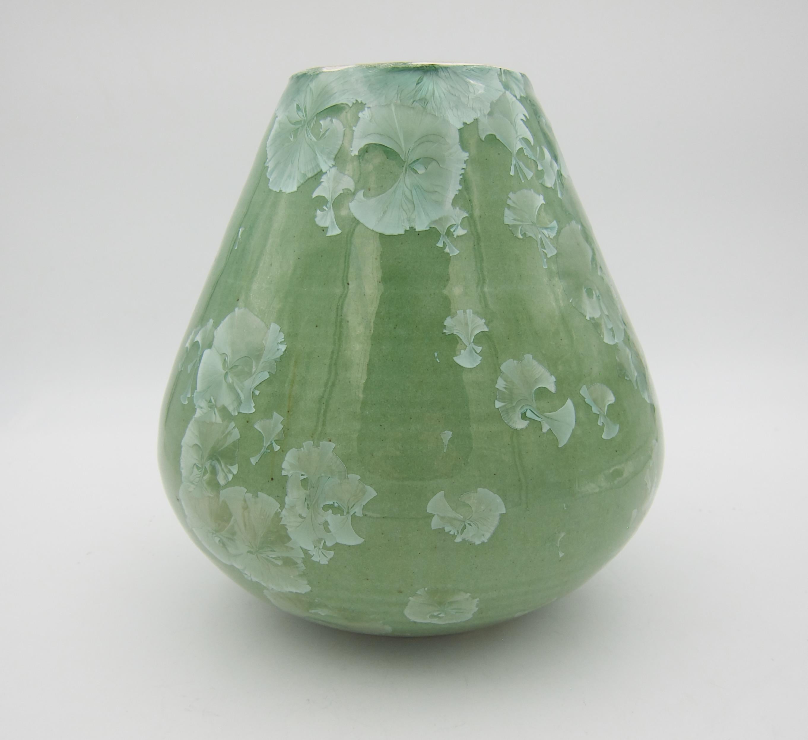Vintage Signed Buckingham Green Crystalline Art Pottery Vase 1987 5