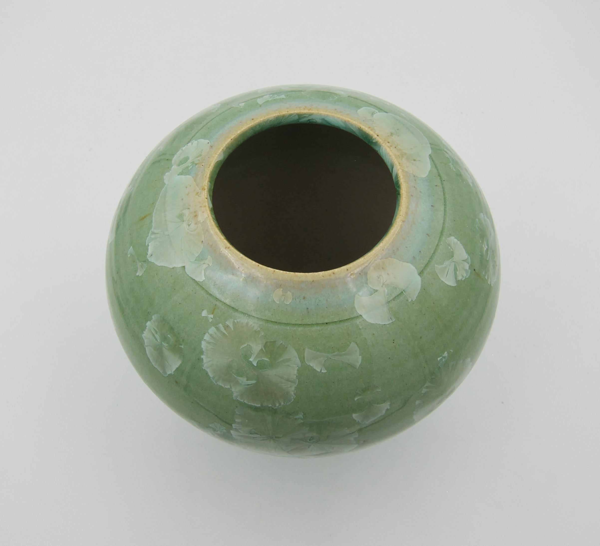 Glazed Vintage Signed Buckingham Green Crystalline Art Pottery Vase 1987