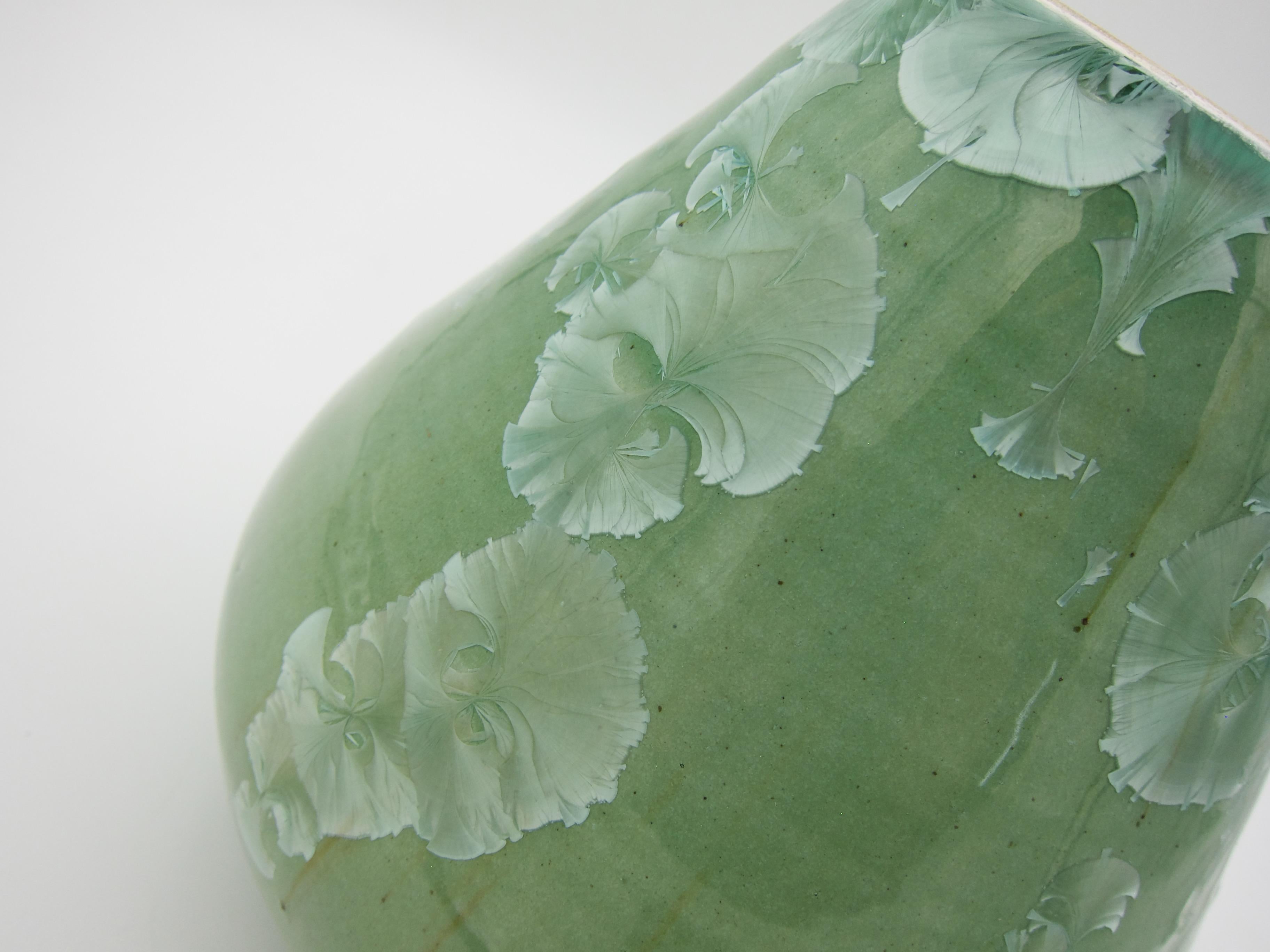 Late 20th Century Vintage Signed Buckingham Green Crystalline Art Pottery Vase 1987