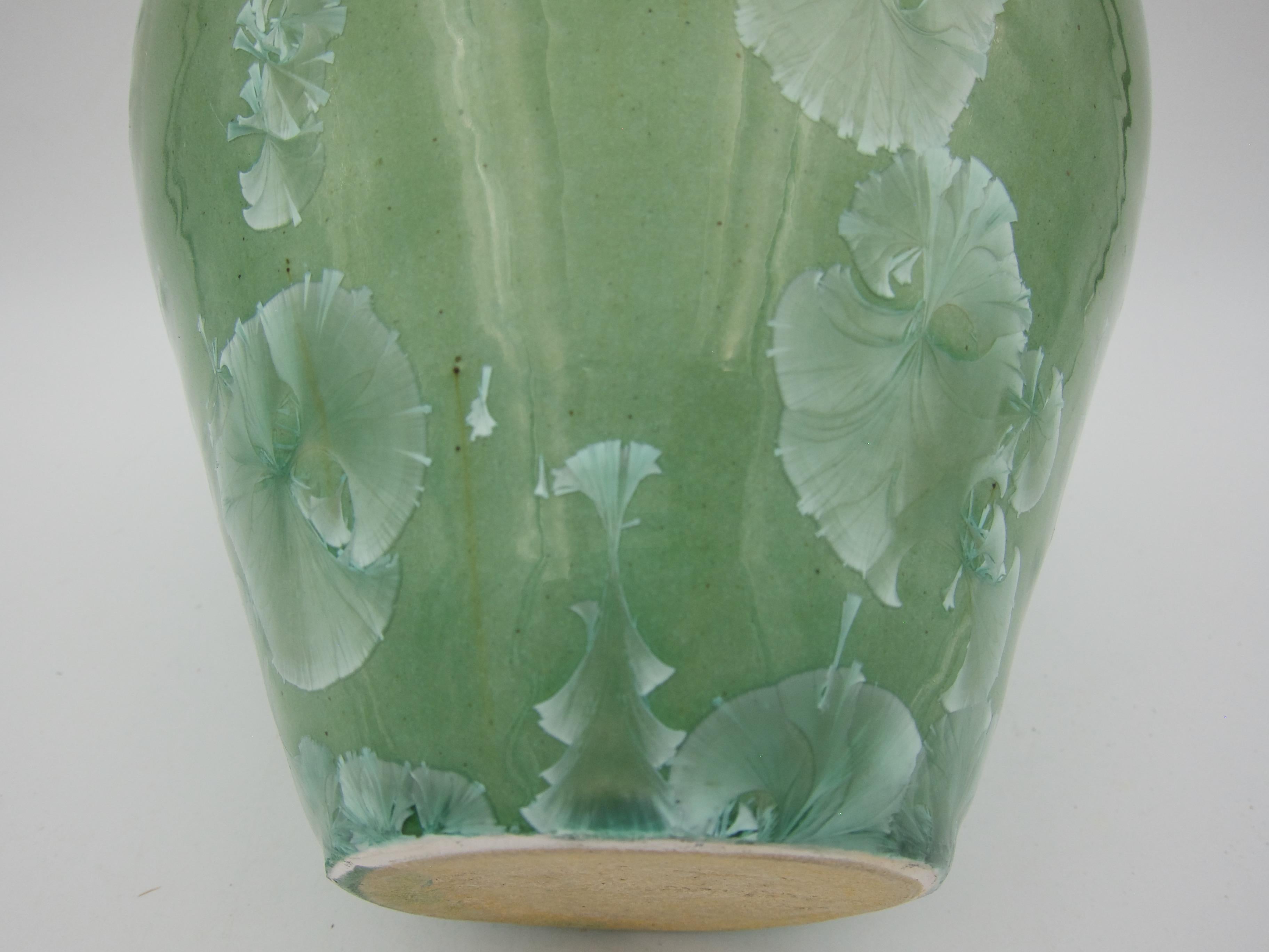 Vintage Signed Buckingham Green Crystalline Art Pottery Vase 1987 1