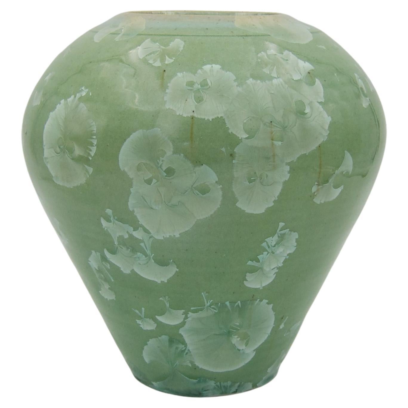 Vintage Signed Buckingham Green Crystalline Art Pottery Vase 1987