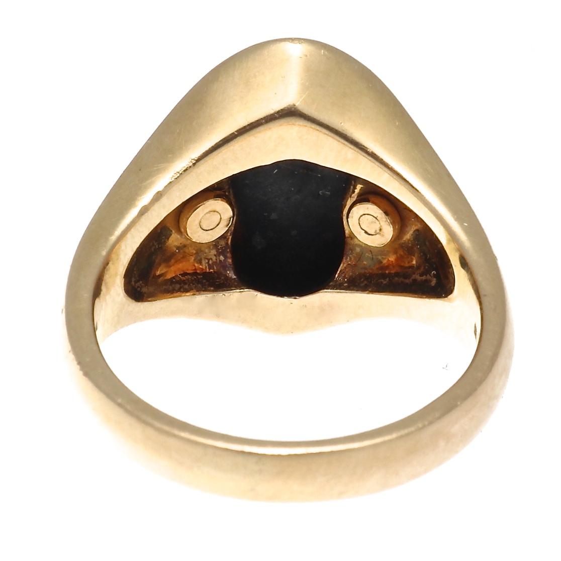 Oval Cut Vintage Signed Bulgari 1960s Hematite Diamond Gold Ring
