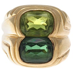 Vintage Signed Bulgari Peridot Green Tourmaline 18 Karat Gold Ring