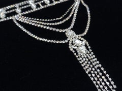 Vintage Signed “C” Clear Crystals Dog Collar Bib Necklace
