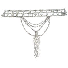 Vintage Signed “C” Clear Crystals Dog Collar Bib Necklace