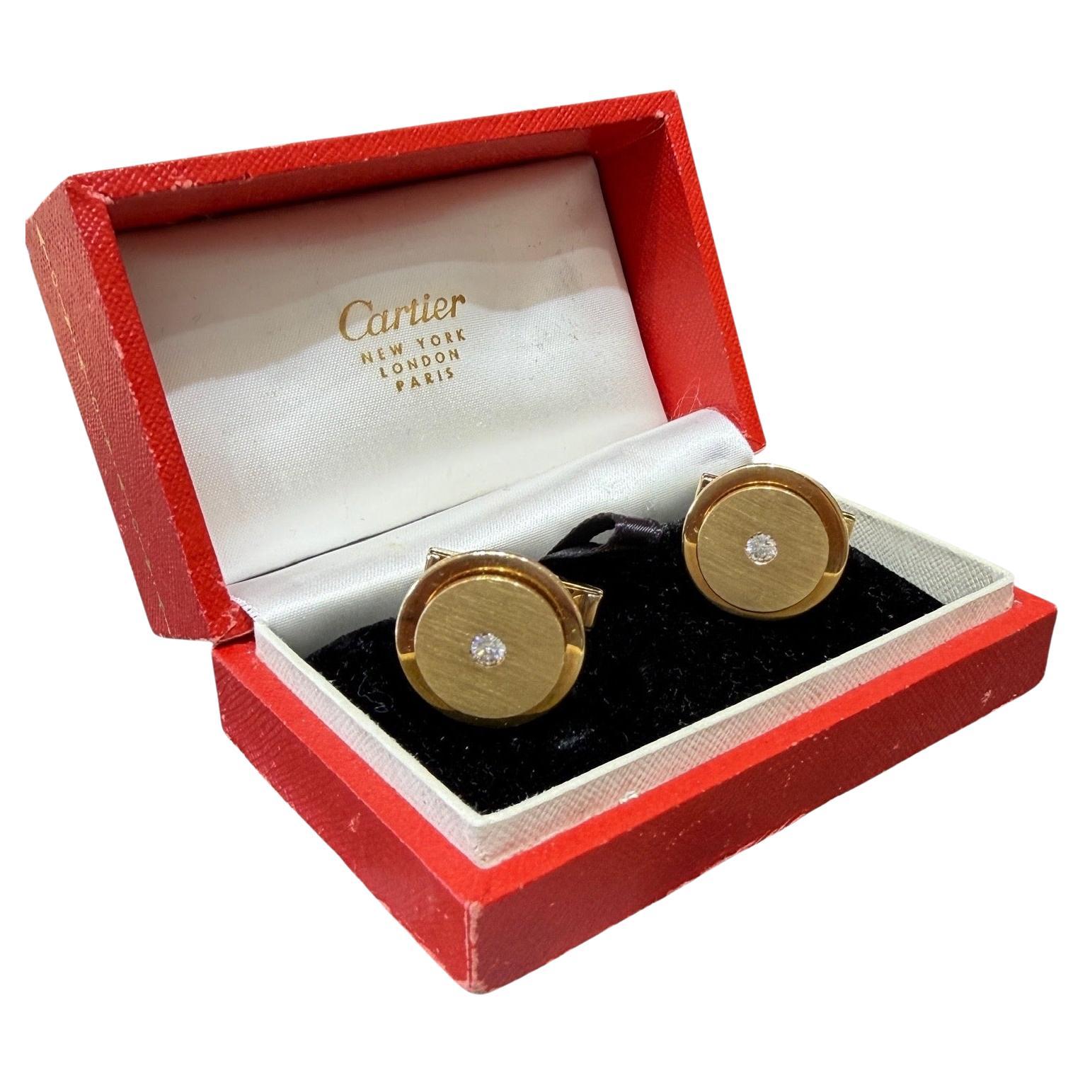 Cartier Diamond Cufflinks, Yellow Gold 1950s, Excellent Condition