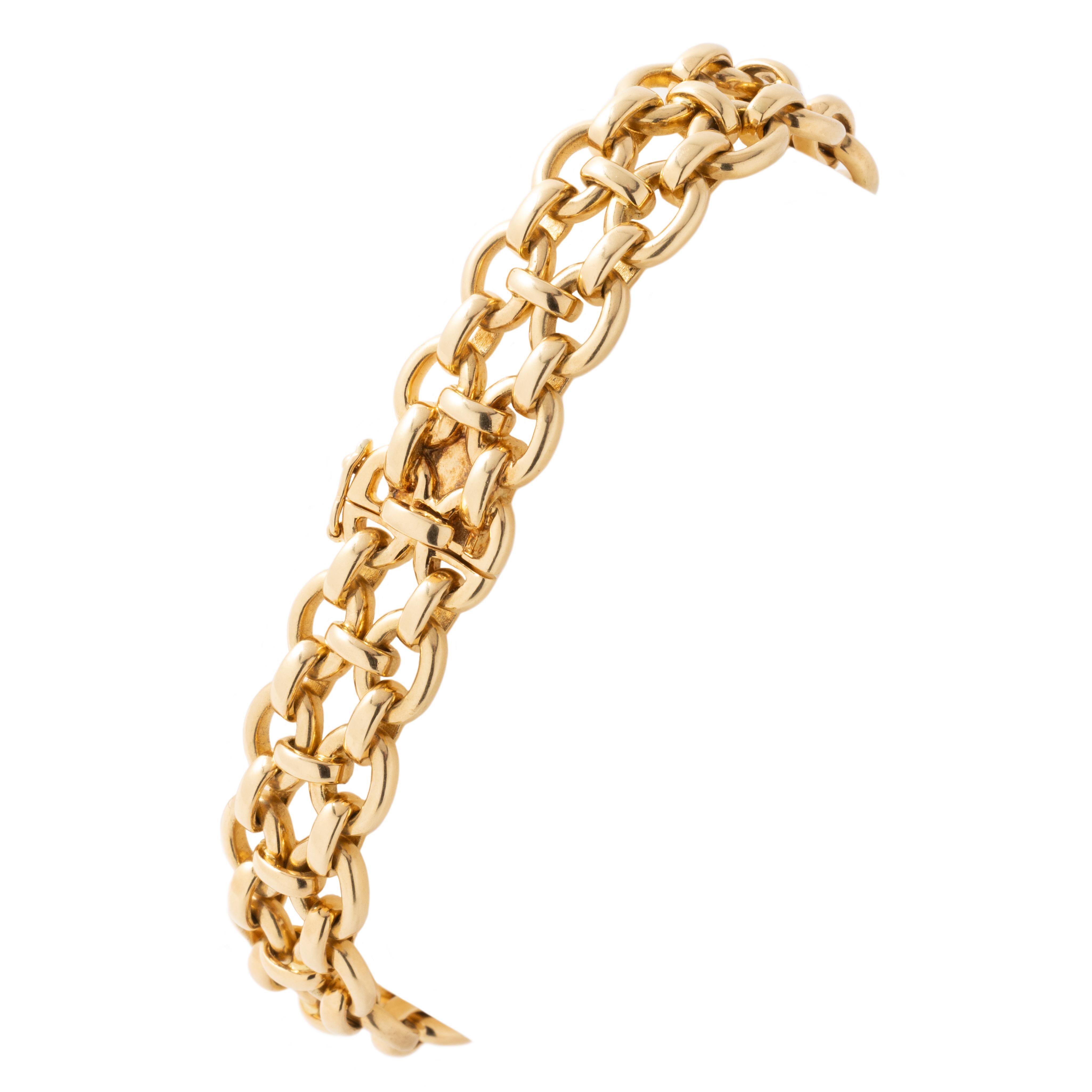 Cartier Bracelet à double rangée de maillons vintage en or jaune 18 carats signé Excellent état - En vente à New York, NY