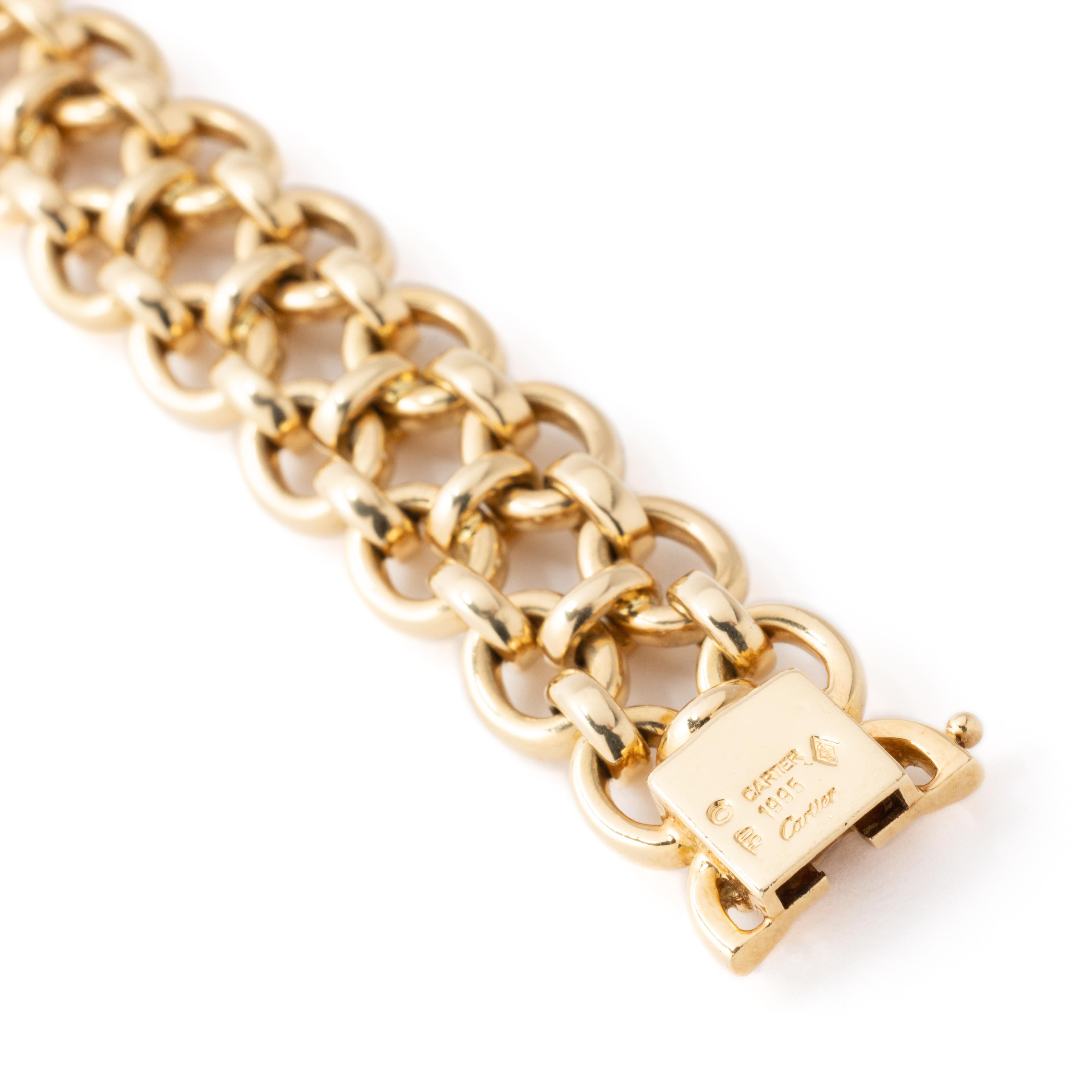 Cartier Bracelet à double rangée de maillons vintage en or jaune 18 carats signé en vente 2