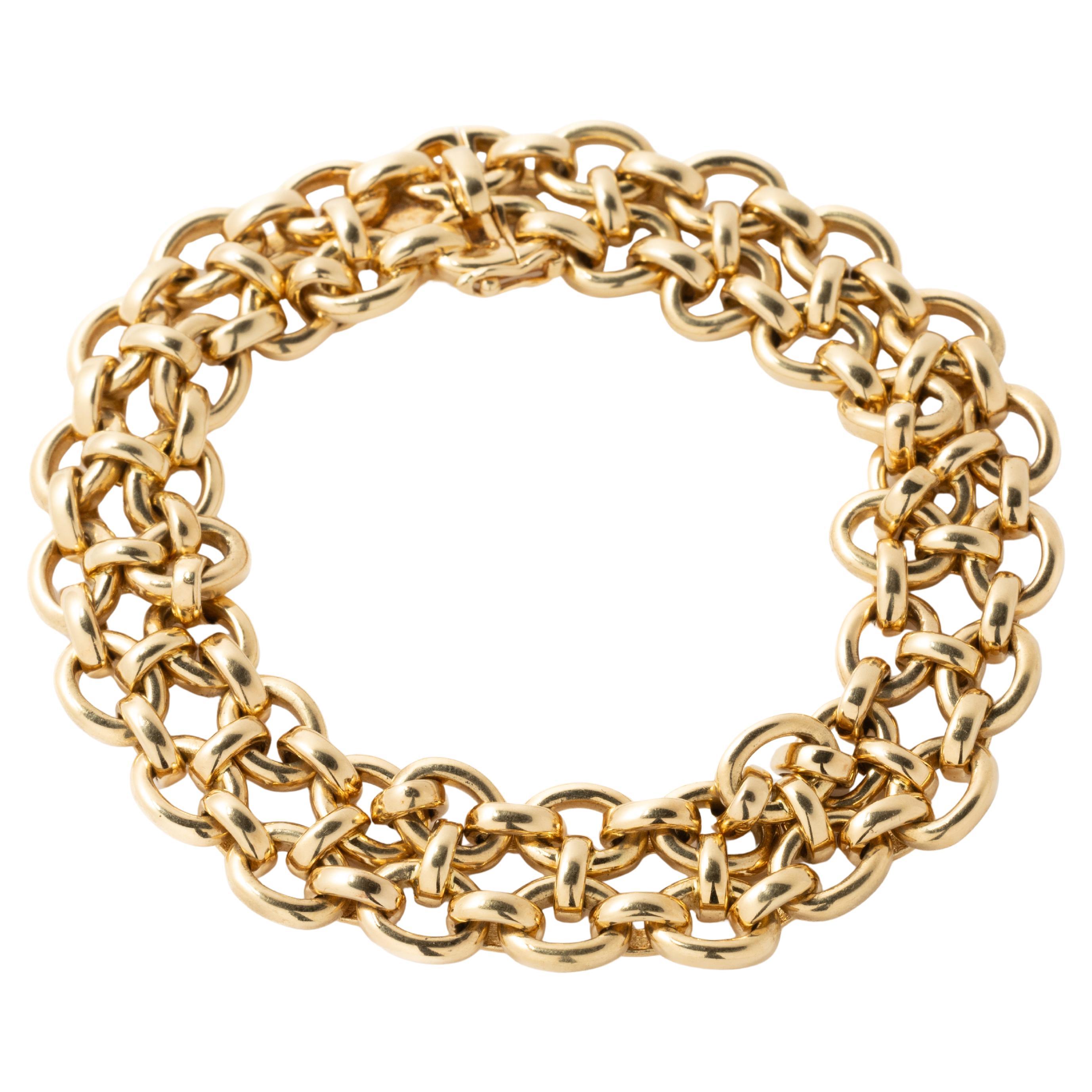 Vintage Signed Cartier 18 Karat Yellow Gold Double Row Chain Link Bracelet