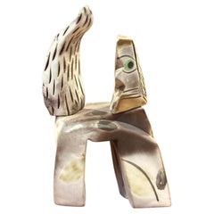 Vintage Signed Ceramic Cat Sculpture in the Style of Pablo Picasso (Sculpture de chat en céramique)