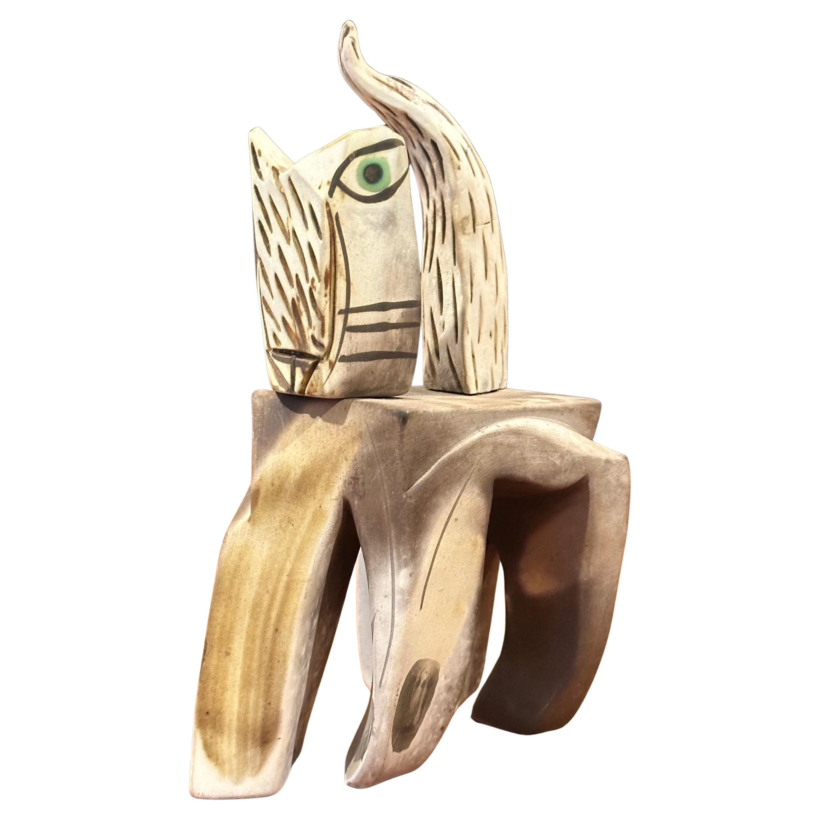 Escultura de gato de cerámica firmada vintage al estilo de Pablo Picasso