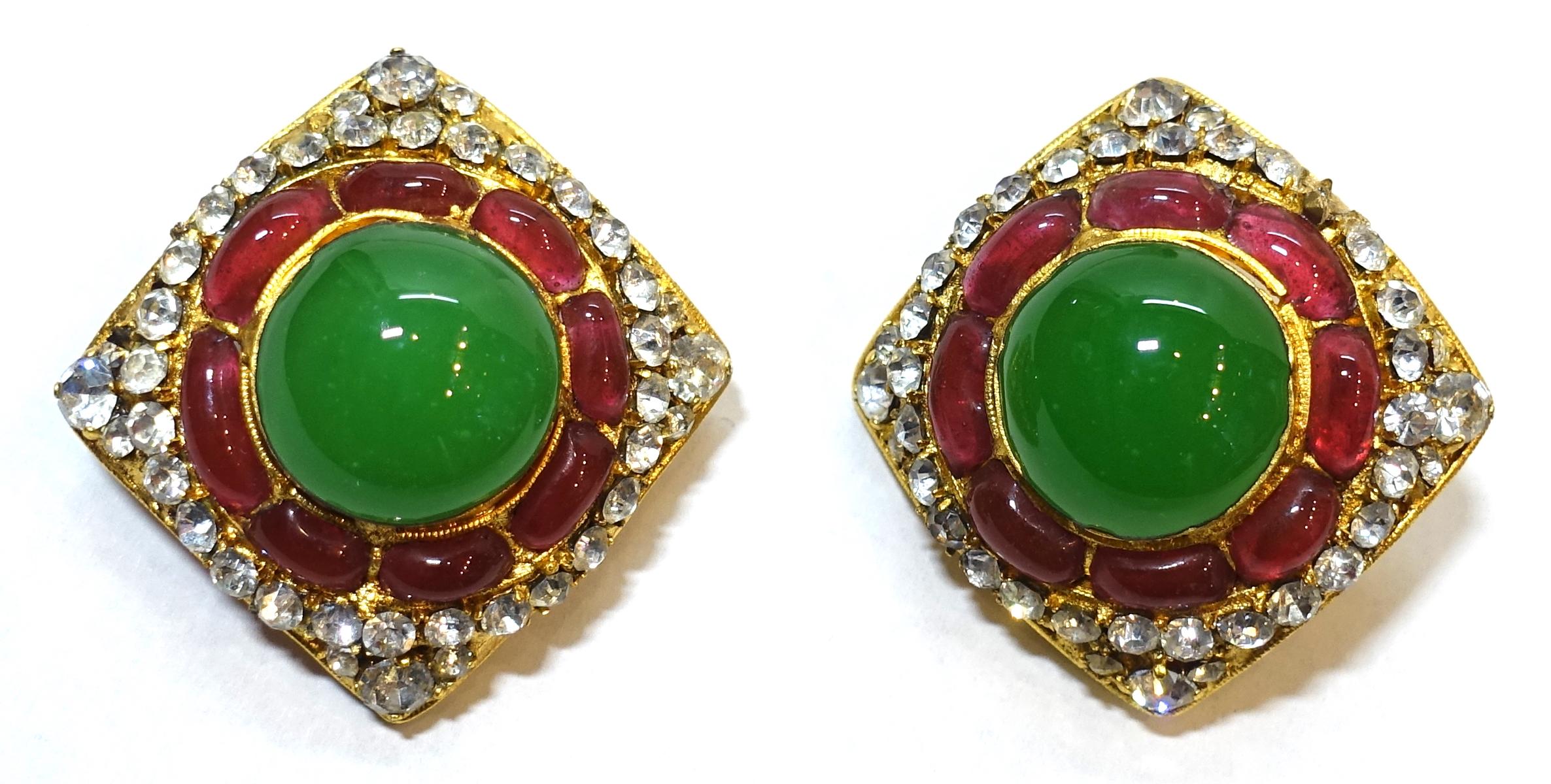 Vintage Signed Chanel 26 (1974) Gripoix & Crystal Earrings In Good Condition In New York, NY