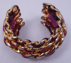Vintage Signed Chanel 26 France Runway Lambskin Leather Cuff Bracelet