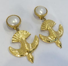 Vintage Signed Chanel Faux Pearl Bird Earrings