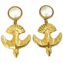 Vintage Signed Chanel Faux Pearl Bird Earrings