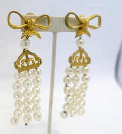 Vintage Signed Chanel France Faux Pearls Earrings