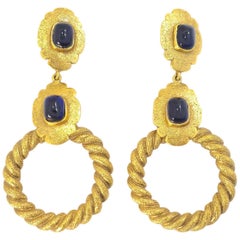 Vintage Signed Chanel Season 25 Gripoix Hoop Drop Earrings