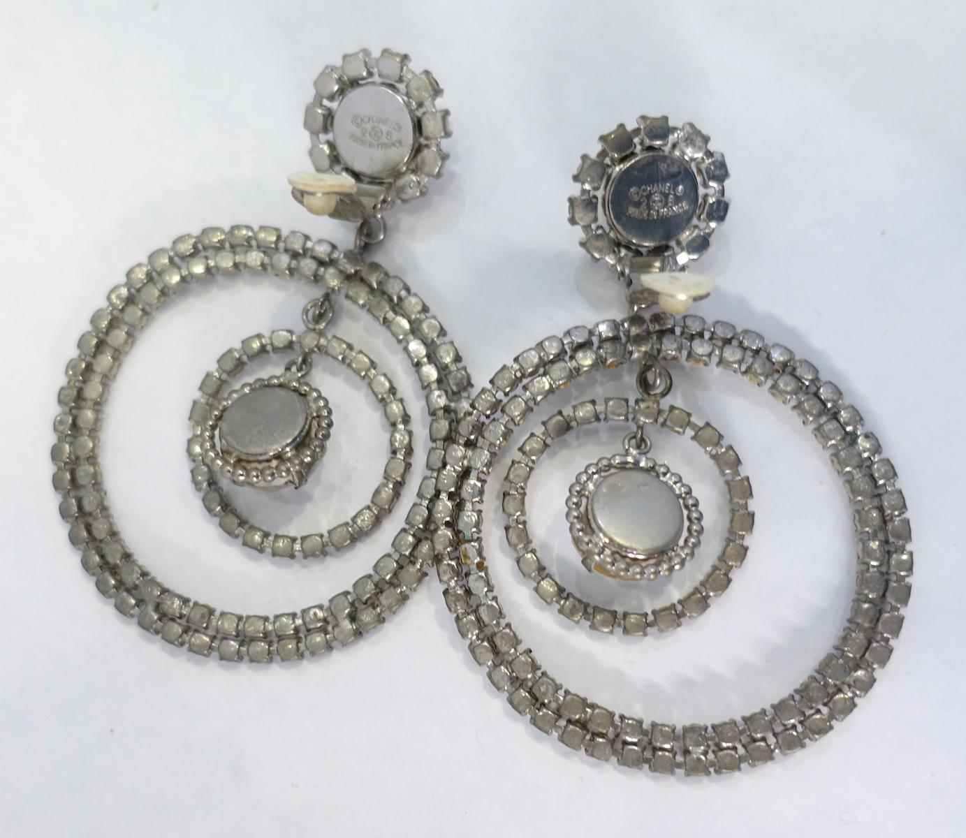 Women's Vintage Signed Chanel Season 28 Multi-Hoop Crystals Earrings