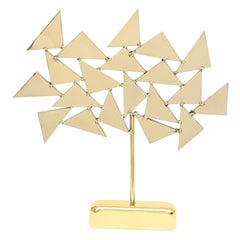 Vintage Signed Chevalier Brass Geometric Abstract Triangle Sculpture French