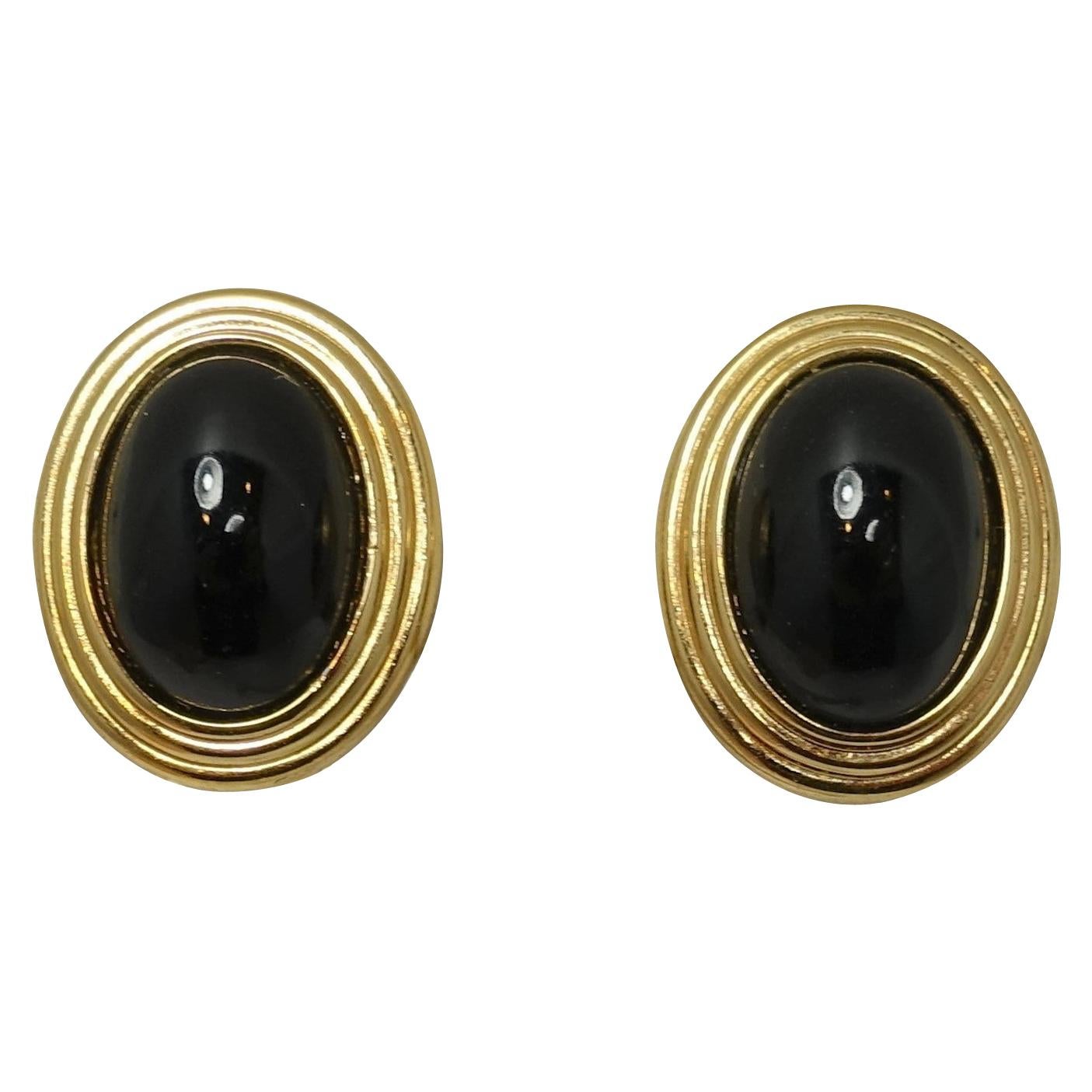Vintage Signed Christian Dior Black & Gold Earrings For Sale