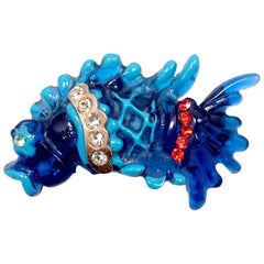 Vintage Signed Christian LaCroix Carved Resin Jeweled Fish Brooch