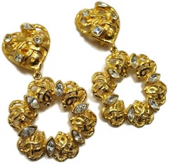 Vintage Signed Christian LaCroix Heart & Hoop Dangling Earrings