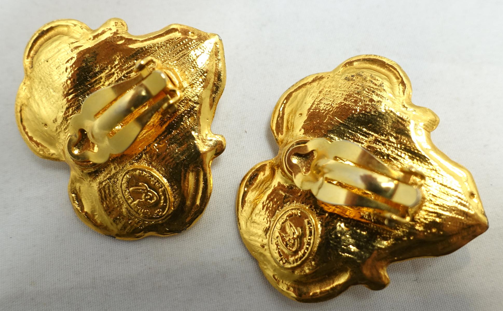 Vintage Signed Christian LaCroix Topaz Crystal Earrings In Good Condition For Sale In New York, NY
